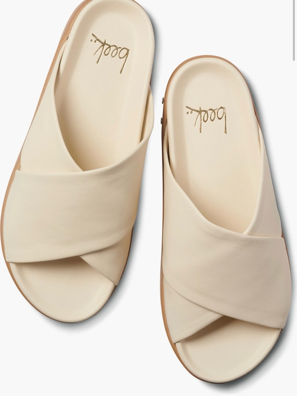Beek Hen Eggshell Cross-Strap Slide Sandals leather platform slip ons 9 NEW
